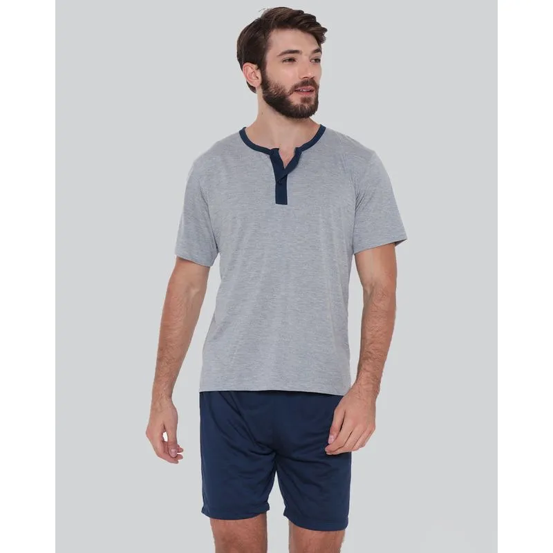 Pijama Masculino Curto Botões Mescla Cinza G
