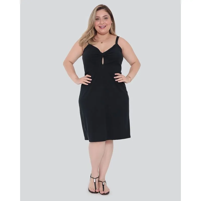Vestido Feminino Plus Size Canelado Decote Transpassado Preto G3