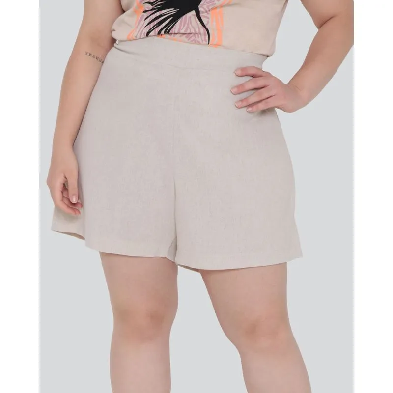 Short Plus Size Feminino Linho Bege G1