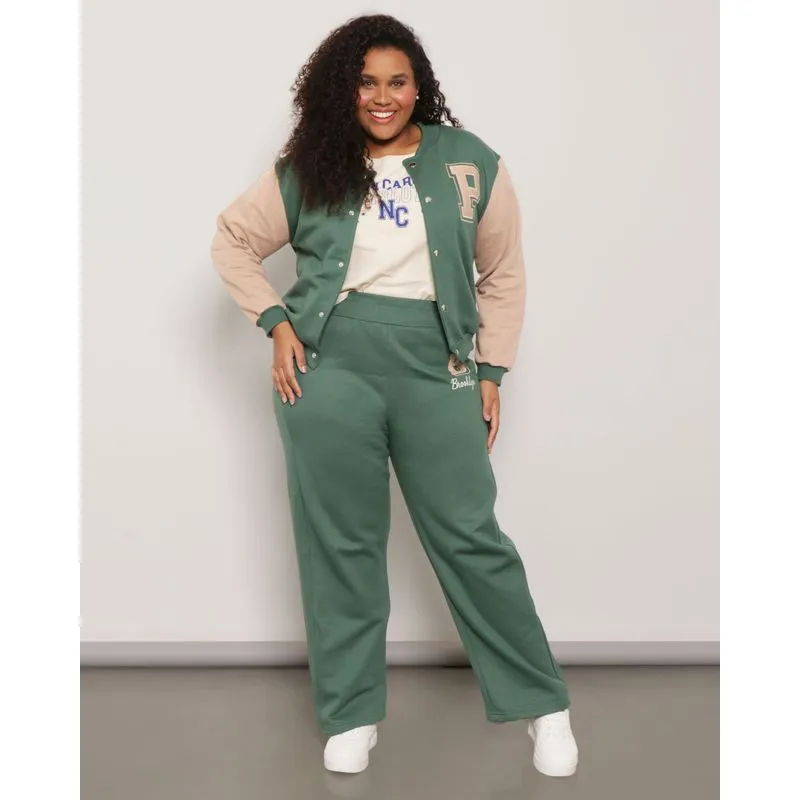 Calça Moletom Plus Size Feminina Reta Verde G3