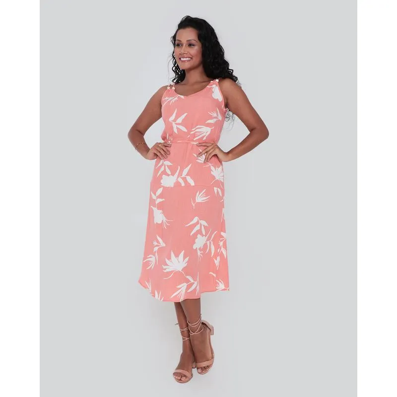 Vestido Feminino Viscose Midi Alcinha Floral Rosa M