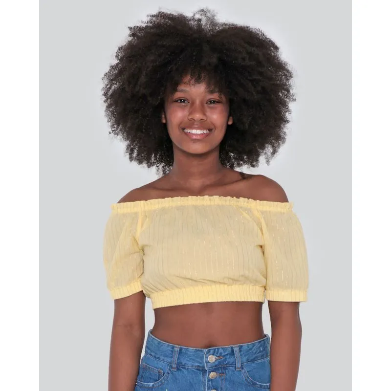 Blusa Cropped Juvenil Ciganinha Listrada Amarela 10