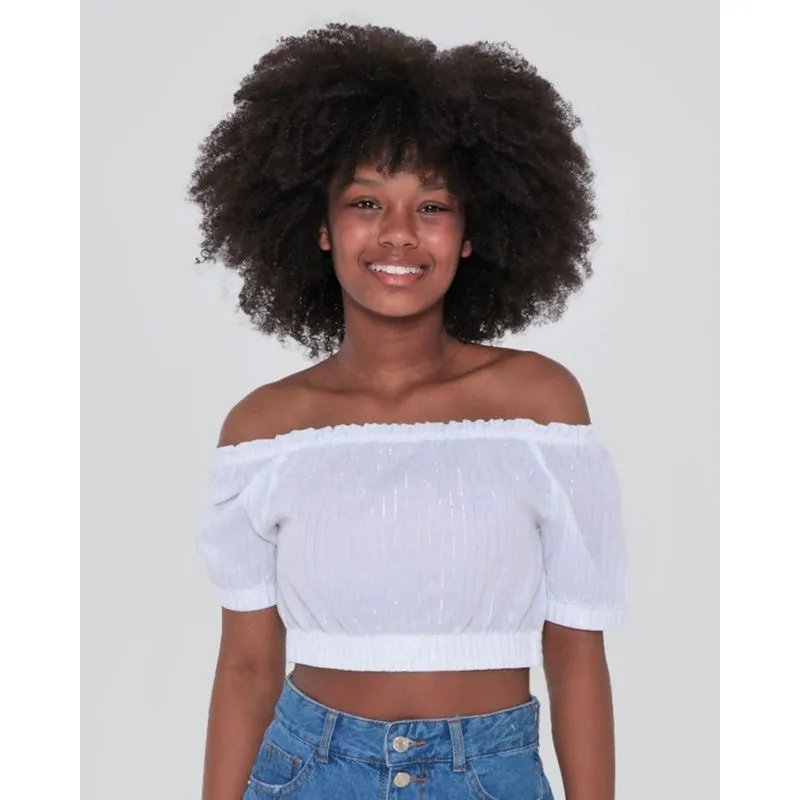 Blusa Cropped Juvenil Ciganinha Listrada Branca 10