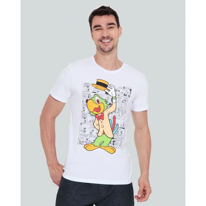 Camiseta Masculina Algodão Disney Zé Carioca Manga Curta Branca M