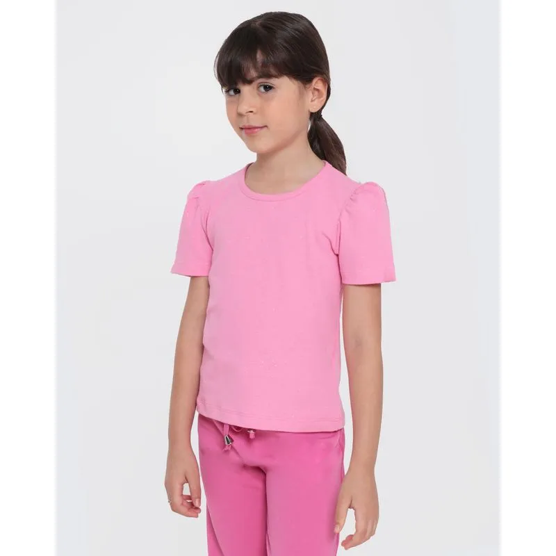 Blusa Infantil Manga Bufante Gliter Rosa Claro 6