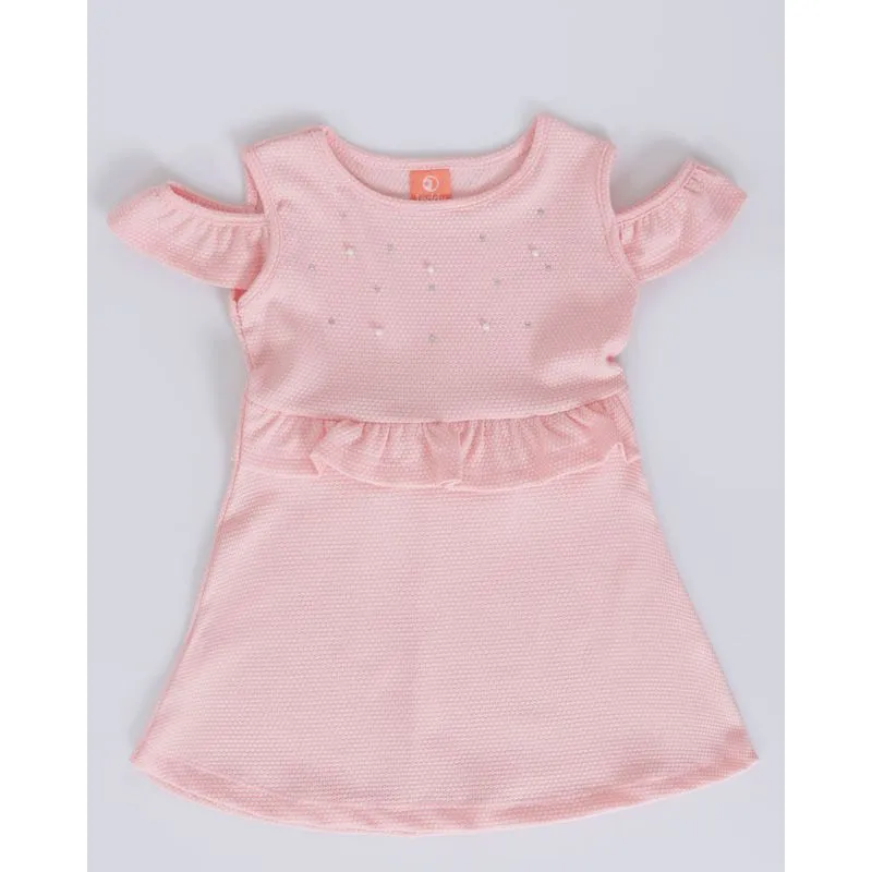 Vestido Bebê Babado Strass Pérolas Rosa Claro G