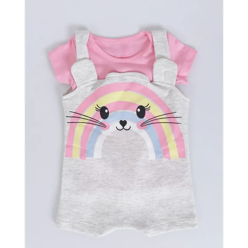 Conjunto Bebê Moletinho Bichinho Arco Íris Mescla Cinza M
