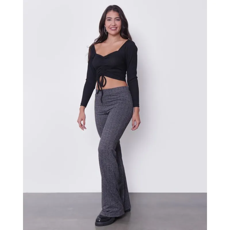 Calça Feminina Flare Jacquard Cinza Escuro G