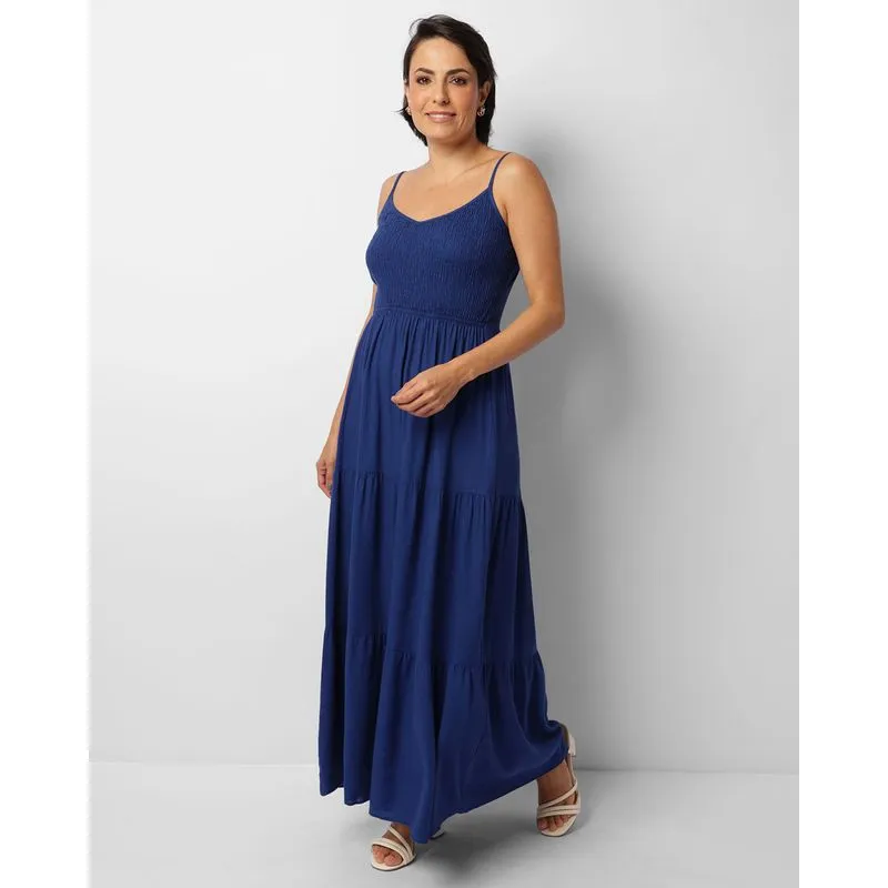 Vestido Feminino Longo Viscolinho Azul M