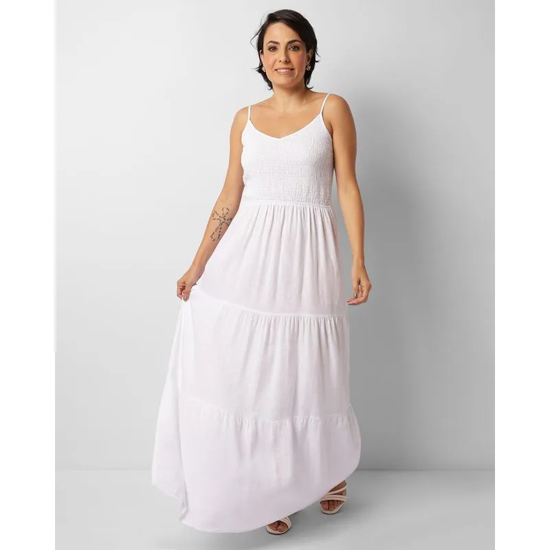 Vestido Feminino Longo Viscolinho Branco G