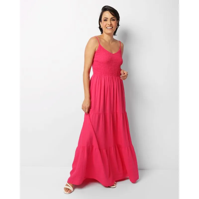 Vestido Feminino Longo Viscolinho Rosa G