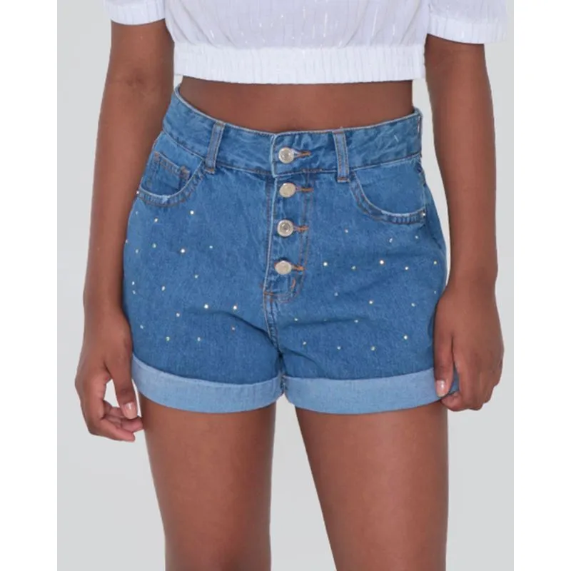 Short Jeans Juvenil Brilho Azul 12