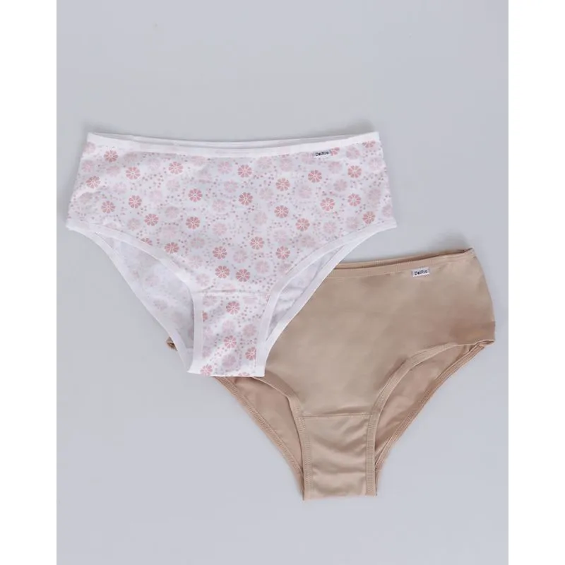 Kit 2 Calcinhas Feminina DelRio Alta Microfibra Floral Bege P