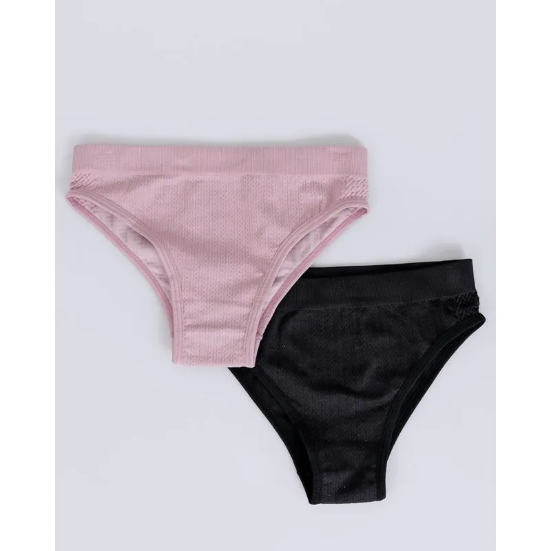 Kit 2 Calcinhas DelRio Biquíni Texturizada Rosa Preta P