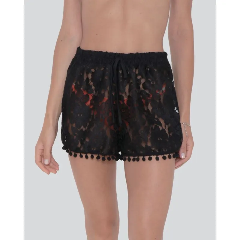 Short Feminino Saída de Praia Renda Preto GG
