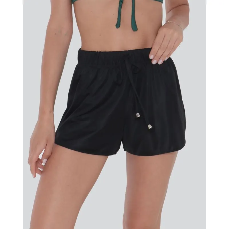 Short Feminino Praia Boxer Fenda Preto G