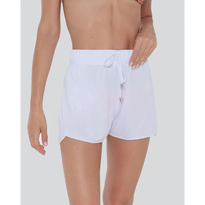 Short Feminino Praia Boxer Fenda Branco M