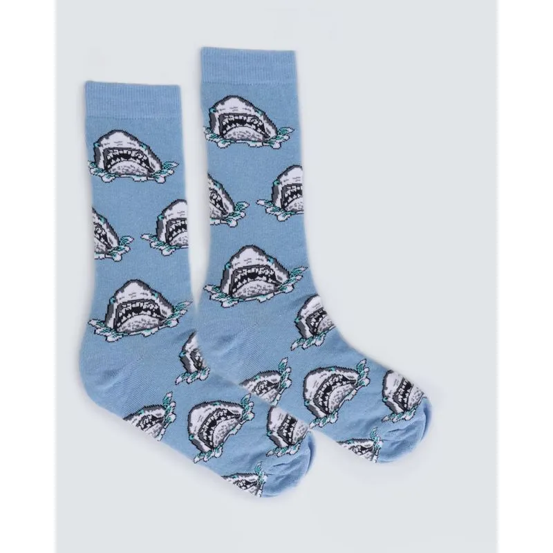 Meia Masculina Cano Longo Estampa Tubarão Azul 37 A 44