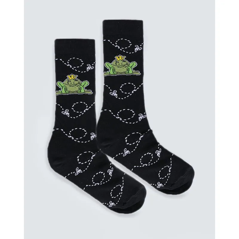 Meia Masculina Cano Longo Estampa Divertida Sapo Preta 37 A 44