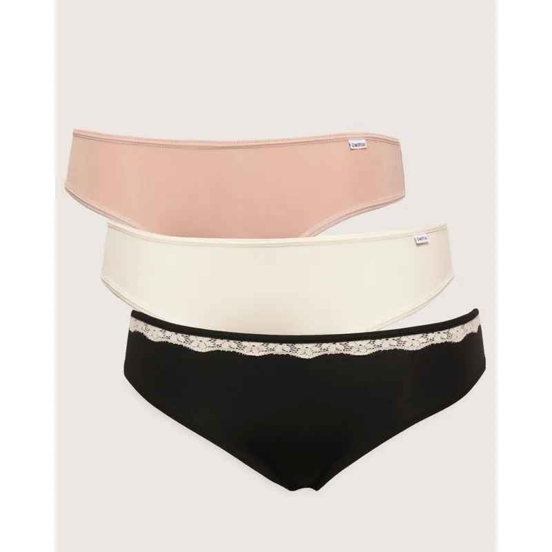 Kit 3 Calcinhas Feminina Biquíni DelRio Preta Off White e Rosa M