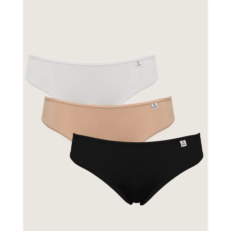 Kit 3 Calcinhas Feminina Biquíni DelRio Branca Preta E Bege P