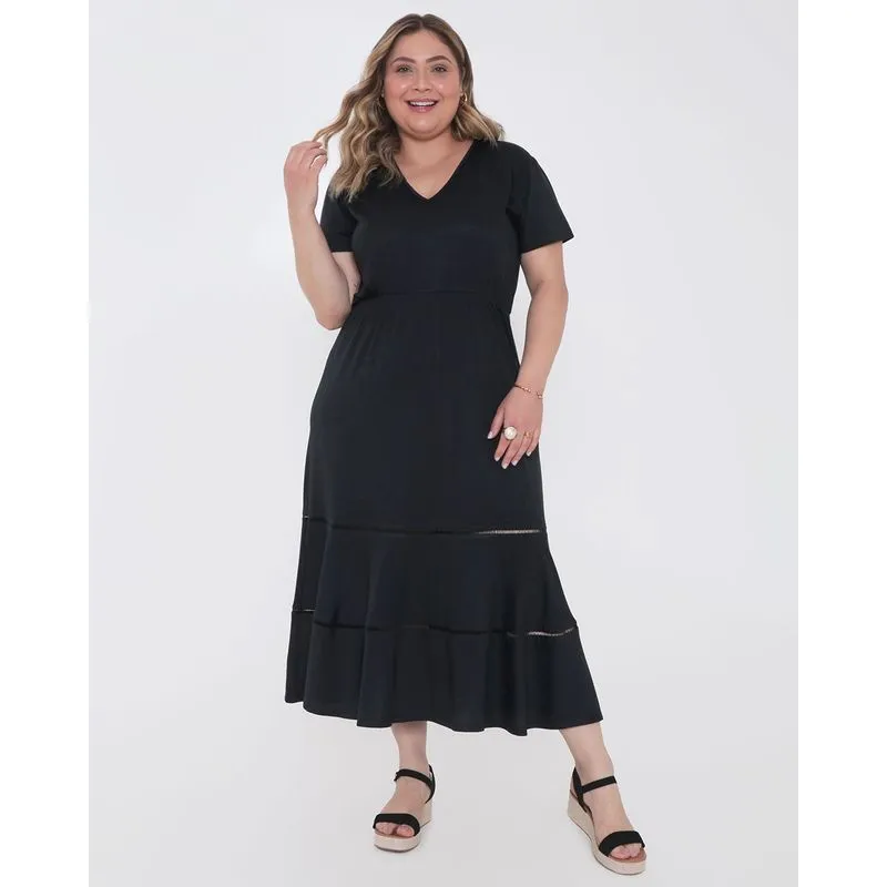 Vestido Feminino Plus Size Midi Preto G1