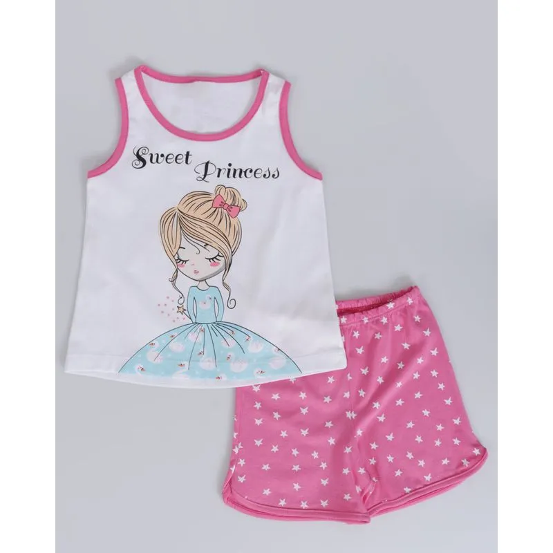 Pijama Bebê Regata Estampa Menina Branco 2