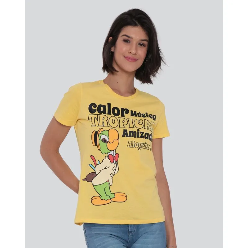 Camiseta Feminina Disney Zé Carioca Manga Curta Amarela P