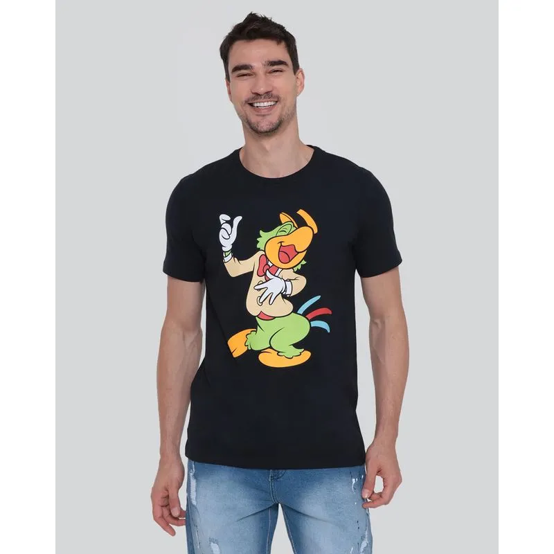 Camiseta Masculina Algodão Disney Zé Carioca Manga Curta Preta GG