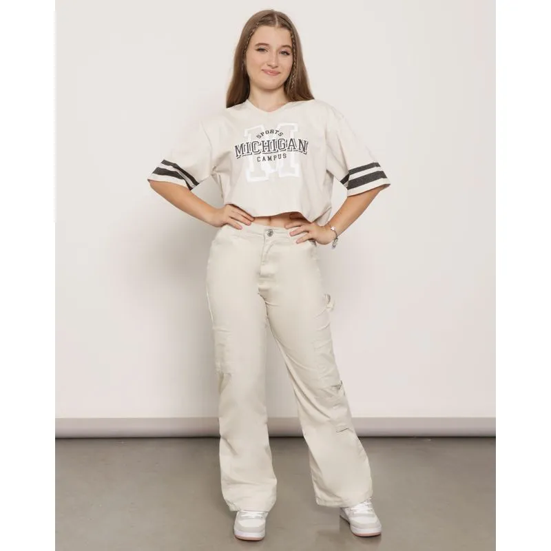 Calça Juvenil Wide Leg Bolso Cargo Bege 12