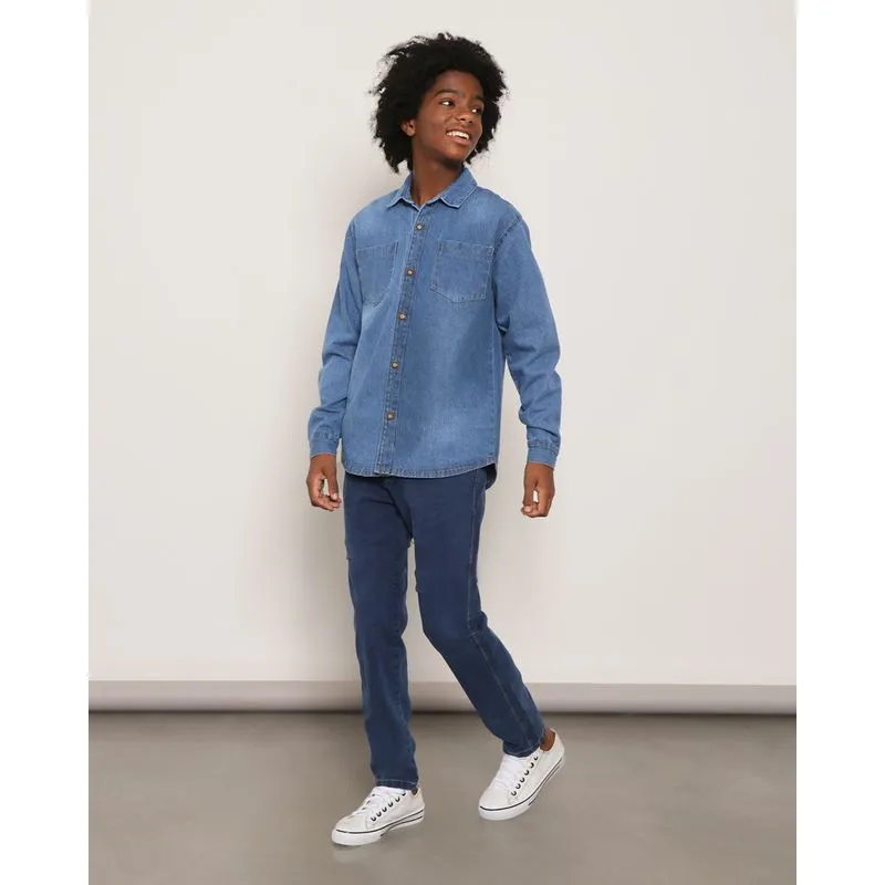 Calça Jeans Juvenil Reta Com Elástico Azul 12