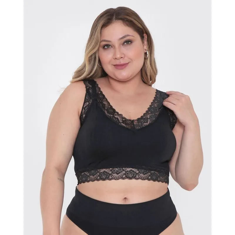 Sutiã Top Plus Size Bojo Renda Preto G1