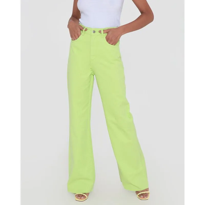 Calça Sarja Feminina Vizzy Wide Leg Neon Verde 46
