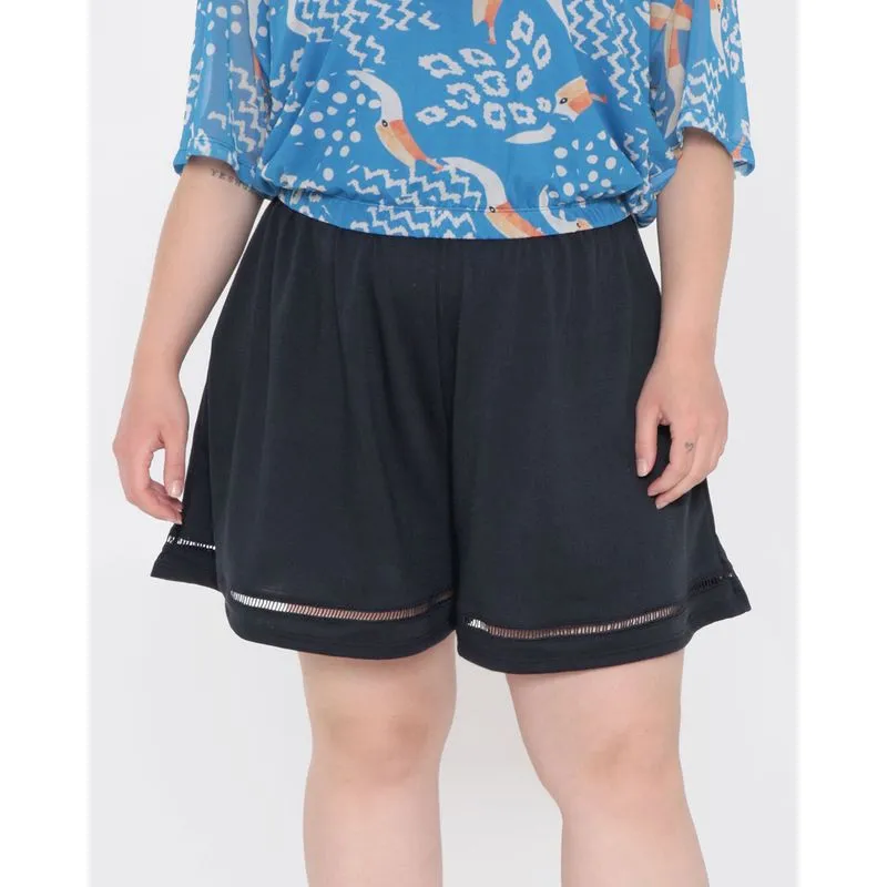 Short Feminino Plus Size Malha Canelada Preta G2