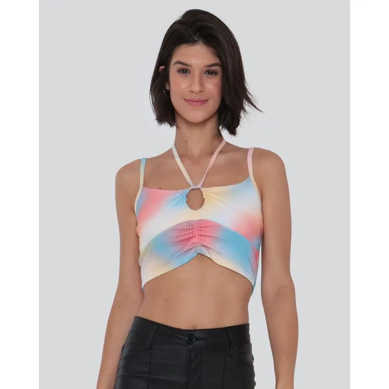 Regata Feminina Cropped Coulisse Tie Dye Azul GG