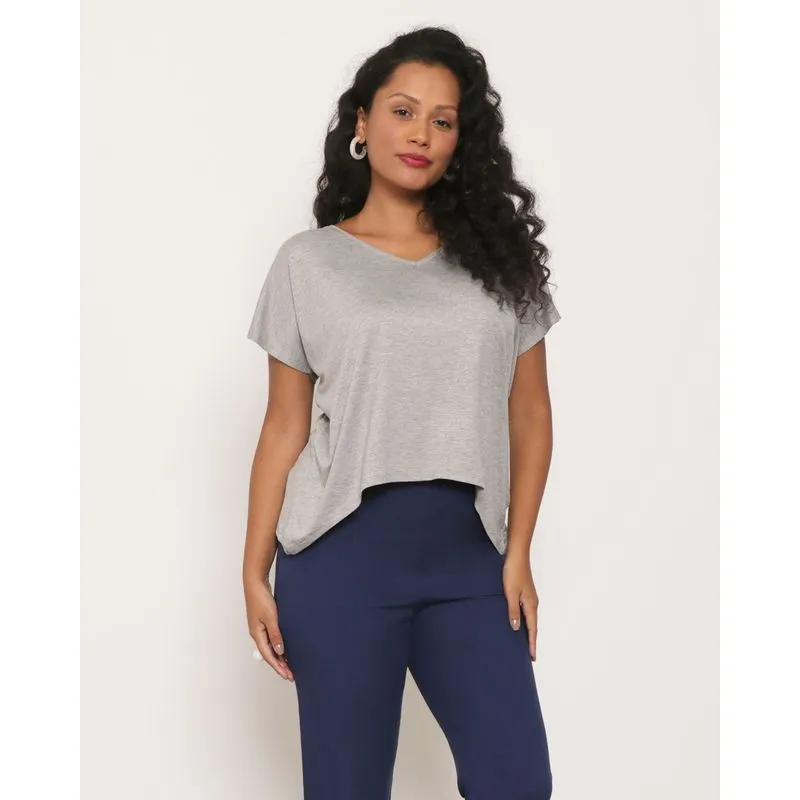 Blusa Feminina Gola V Cinza GG