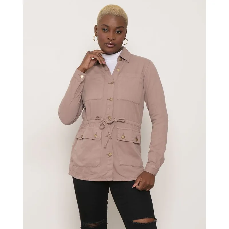 Parka Feminina Sarja Com Bolsos Com Amarração Marrom M