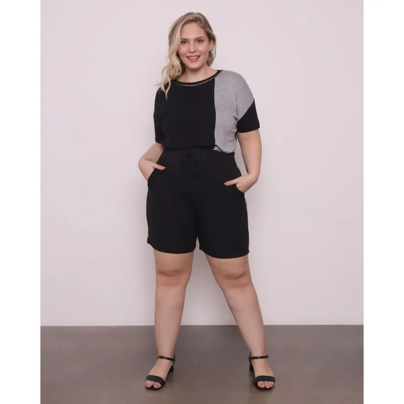 Short Feminino Plus Size Canelado Preto G1