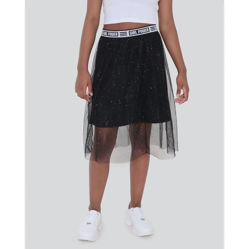 Saia Juvenil Tule Glitter Preta 10