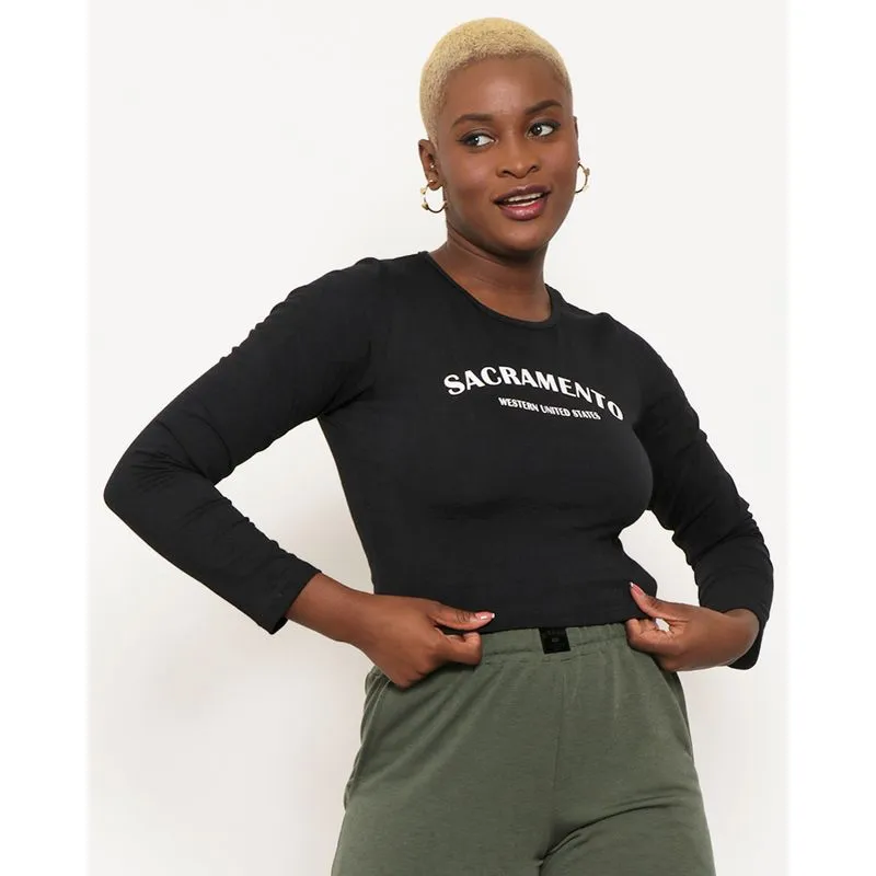Blusa Cropped Feminina Manga Longa Preta P