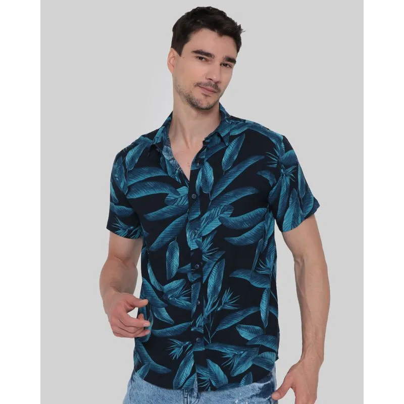 Camisa Masculina Viscose Estampa Floral Preta M