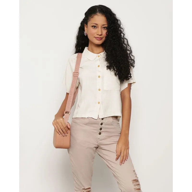 Camisa Cropped Feminina Viscose Bege M