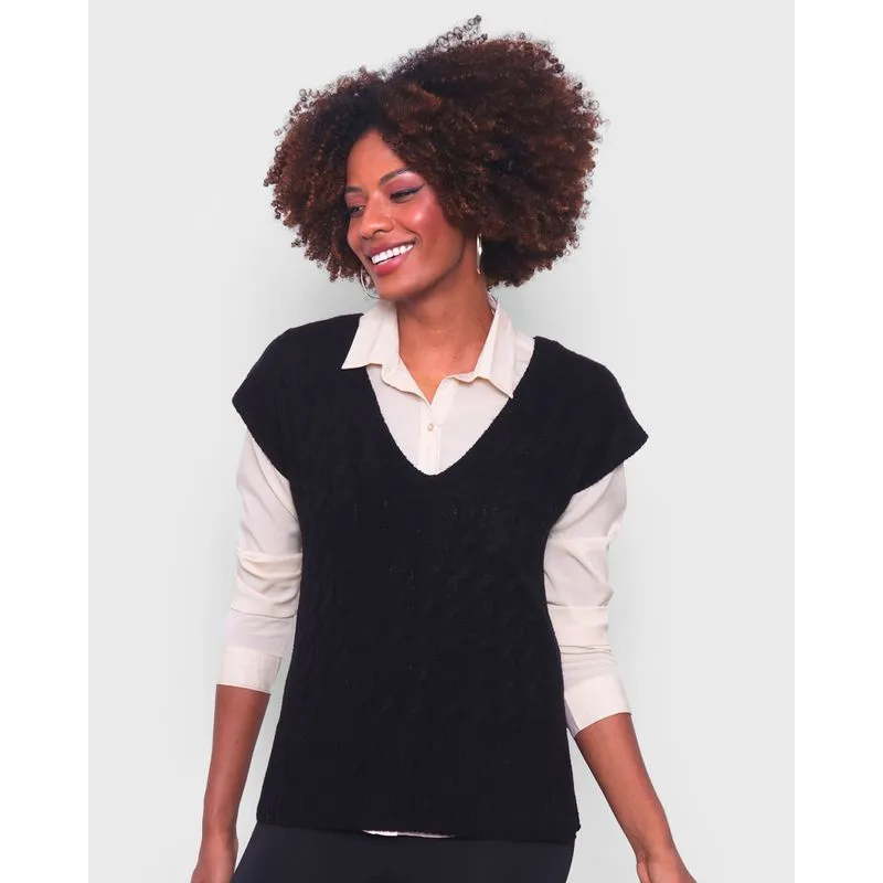 Colete Feminino Tricô Decote V Preto M
