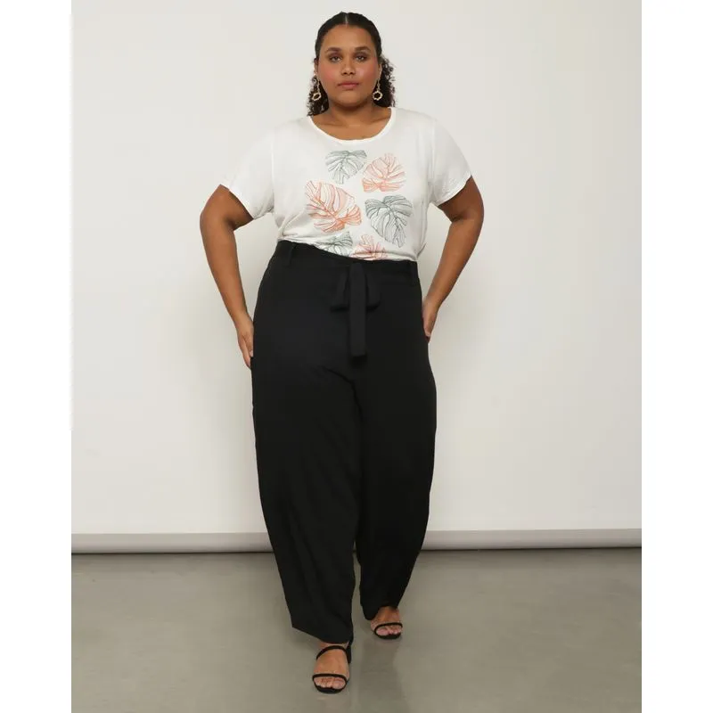 Calça Plus Size Feminina Pantalona Viscose Preta G2