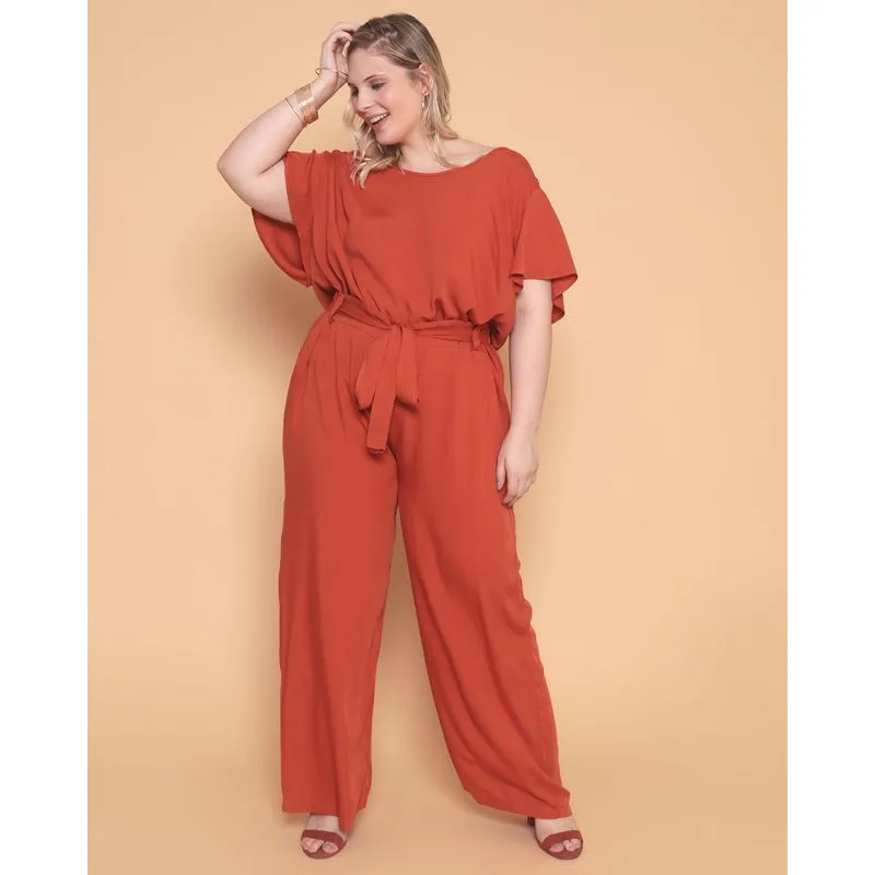Calça Plus Size Feminina Pantalona Viscose Terracota G2