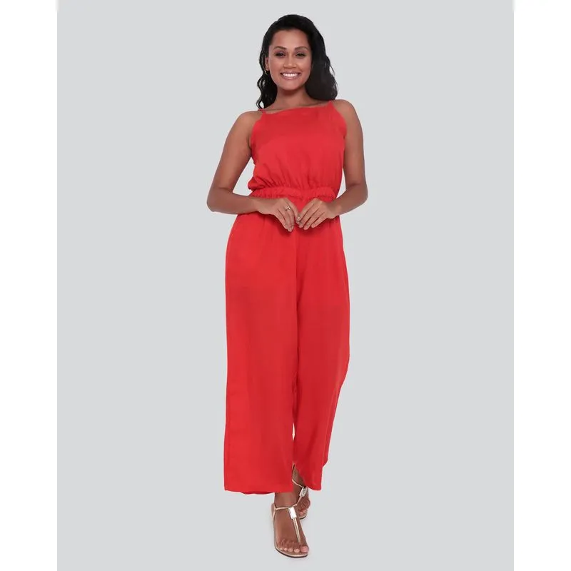 Macacão Feminino Viscose Alcinhas Vermelho Médio G