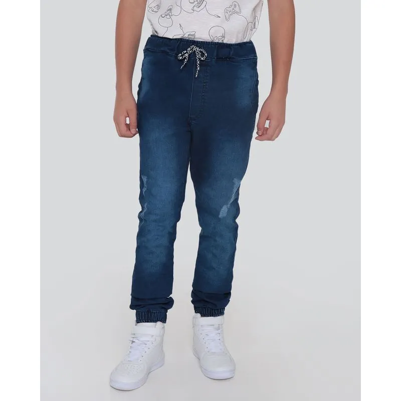 Calça Jeans Juvenil Jogger Puídos Azul 14
