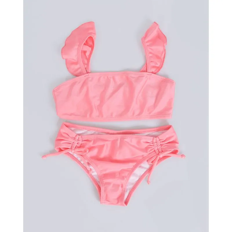 Conjunto Biquíni Infantil Babado Neon Rosa 6