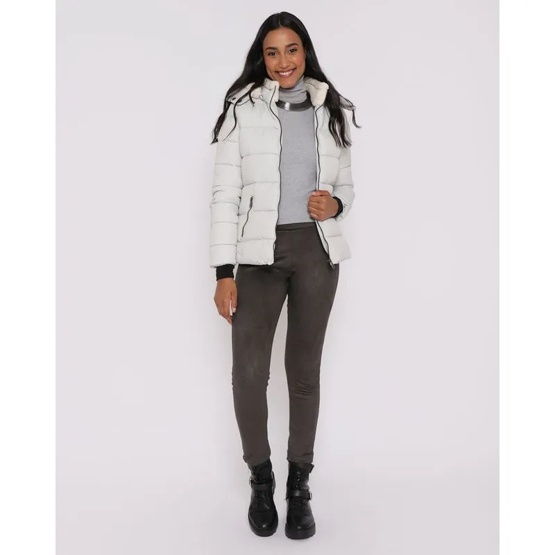 Calça Feminina Reta Suede Mescla Cinza Escuro M