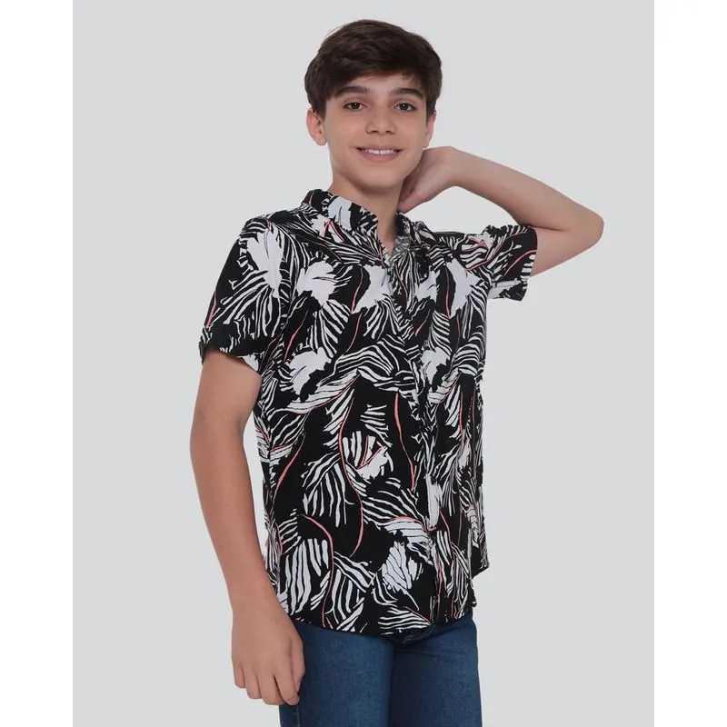 Camisa Juvenil Estampada Manga Curta Preta 16